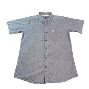 Cowboy Hardware Mens Blue Geometric Short Sleeve Western Button Down Shirt Small